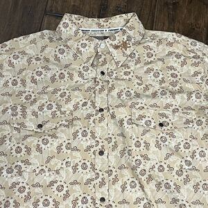 Cowboy Hardware Western Floral Print Snap Button Long Sleeve Tan Brown‎ Shirt XL